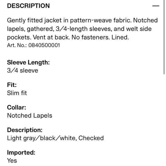 H&M gathered sleeve blazer jacket in light gray plaid - Picture 5 of 10